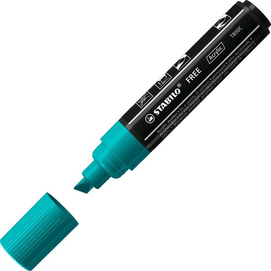 STABILO FREE - Acryl Marker -  T800C - Schuine Punt - 4-10 mm - Set Bold - Met 5 Verschillende Kleuren