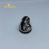 Zilver / Zwarte Chainspinner Ring - Maat 17 - Man - Sierraad - Accessoires - Kettingmotief - Heren Ring - Outfit - Jewellery