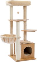 Krabpaal/Kattenhuis voor Grote en Kleine Katten - met Kattenhangmat & Kattenspeeltjes/Kattenspeelgoed  - Geschikt voor Kittens - 5 Verdiepingen - Beige 118cm hoog
