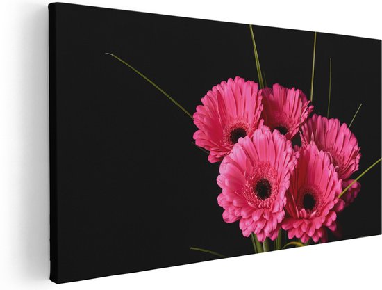 Artaza Canvas Schilderij Roze Gerbera Bloemen - 40x20 - Klein - Foto Op Canvas - Canvas Print