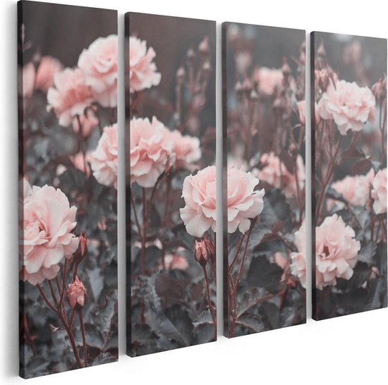 Artaza Canvas Schilderij Vierluik Roze Rozen Bloemen  - 80x60 - Foto Op Canvas - Canvas Print
