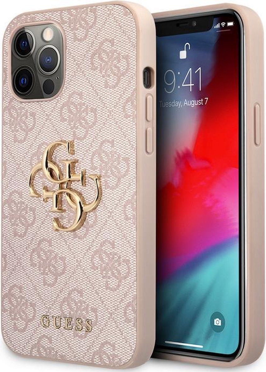 Guess 4G Metal Logo Back Case - Geschikt voor Apple iPhone 12/12 Pro (6.1") - Roze