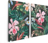 Artaza Canvas Schilderij Tweeluik Getekende Tropische Bloemen - Abstract - 80x60 - Foto Op Canvas - Canvas Print