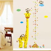Muursticker Kinderkamer - Groeimeter - Wand Decoratie - Giraf met Aapjes - 180 x 100 cm