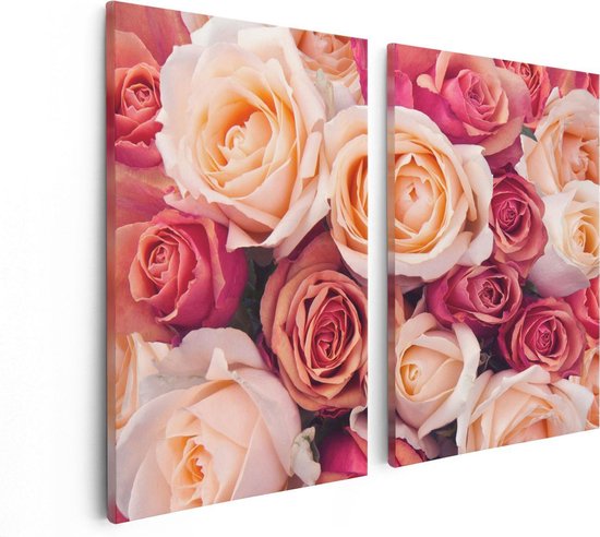 Artaza Canvas Schilderij Tweeluik Roze Rozen Achtergrond - Bloemen - 80x60 - Foto Op Canvas - Canvas Print