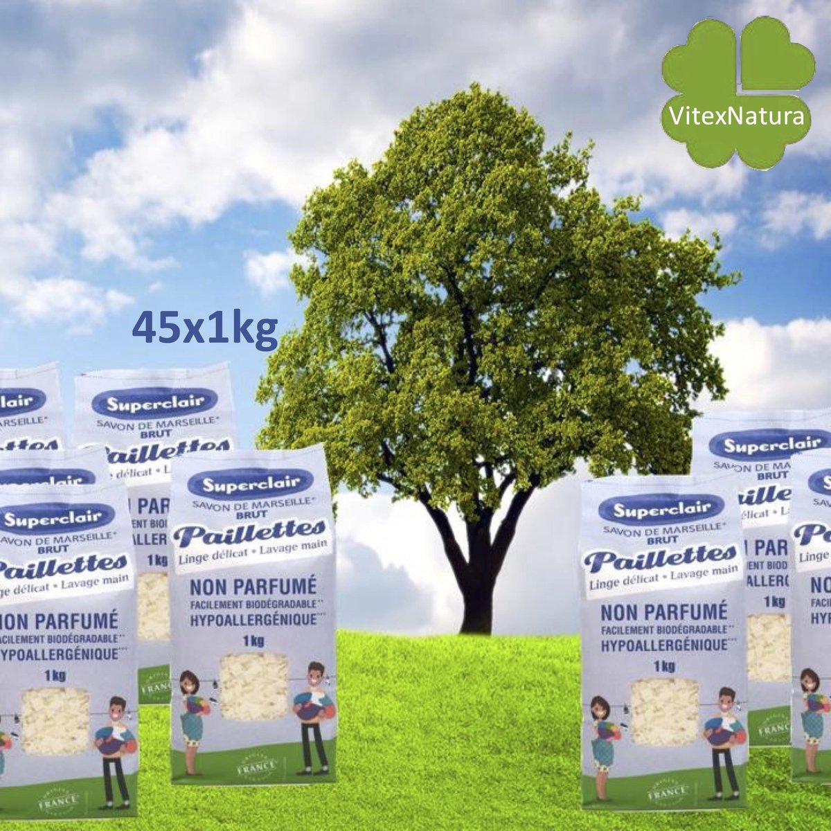 Goedkoopste SUPERCLAIR ZEEPVLOKKEN NATUREL 45x 1kg | Zonder geur Zonder kleur | Met Eco Cert KEURMERK | Multifunctioneel