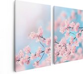 Artaza Canvas Schilderij Tweeluik Roze Bloesem Bloemen - 80x60 - Foto Op Canvas - Canvas Print