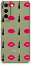 Telefoon Hoesje Geschikt voor Samsung Galaxy S21FE Silicone Hoesje Doorzichtig Lipstick Kiss