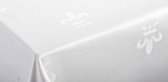 Wit damast tafelkleed - franse lelie - 145 x 370 (Hotelkwaliteit: 250 gr/m2)