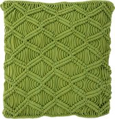 J-Line Kussen Macrame Vierkant Katoen Groen