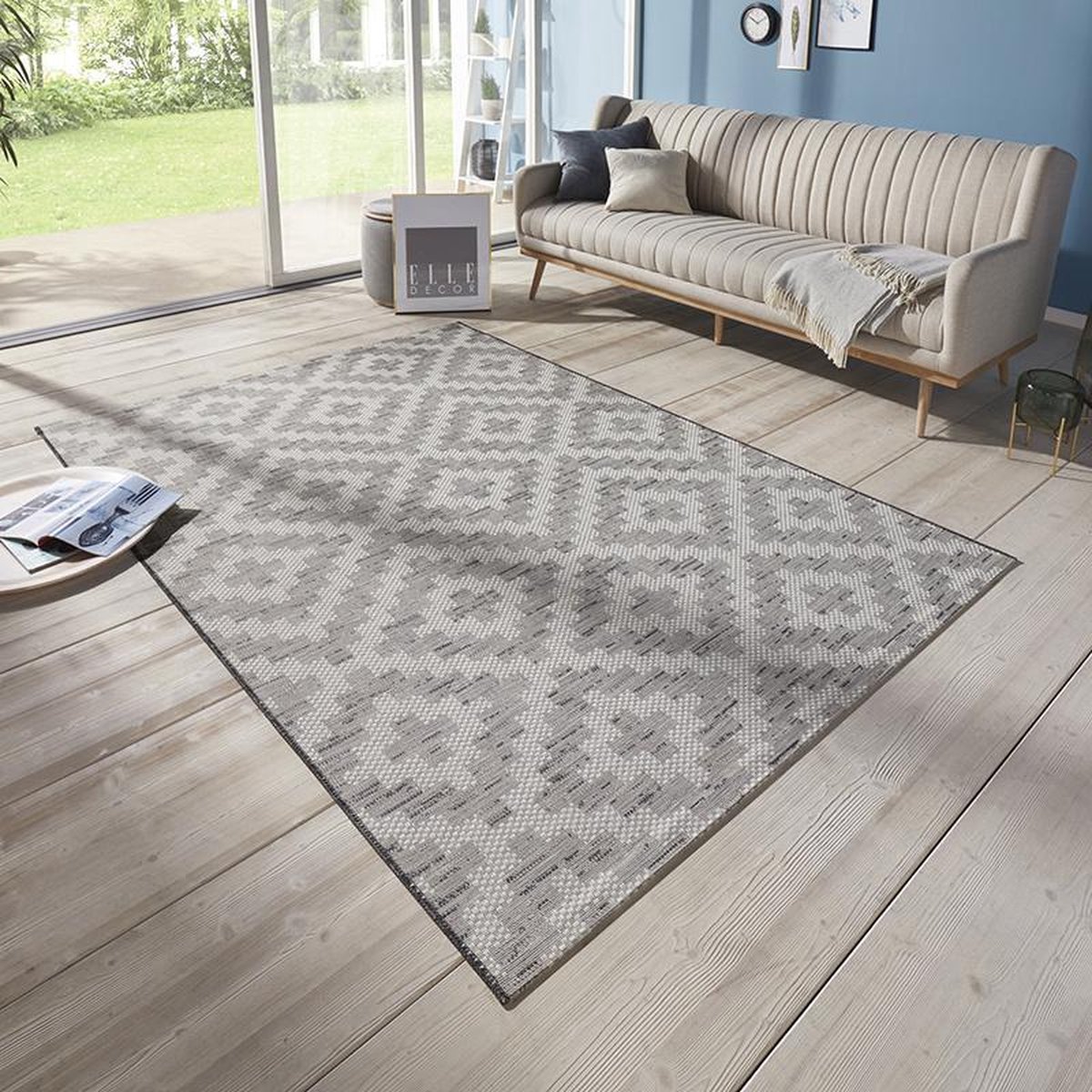 Binnen & buiten vloerkleed Creil Elle Decoration - grijs/crème 77x150 cm