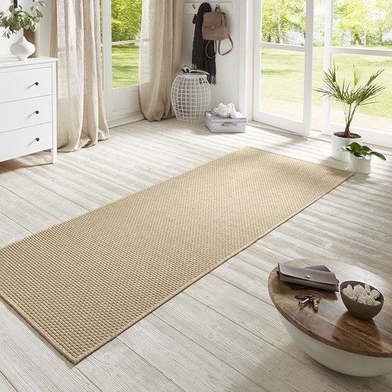 Minami - Beige / Blauw, Tapijtloper 80 x 350 cm Vloerkleed