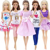 Dolldreams | Barbie kleding set - Jurjes, rokje, shirts, leggings - roze/paars kleertjes