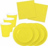 Tafel dekken feestartikelen in kleur geel -24x bordjes/24x drink bekers/40x servetten van papier - Gedekte tafel feestartikelen