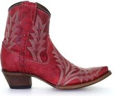 Circle G dames cowboy enkellaarzen in rood leer met witte stiksels