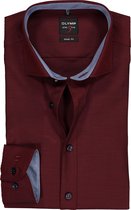 OLYMP Level 5 body fit overhemd - bordeaux rood structuur (blauw contrast) - Strijkvriendelijk - Boordmaat: 44