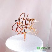 cake topper (Roze) - Happy birthday -EDQuality cake topper - caketopper - Roze spiegelend  - verjaardag - taartdecoratie - taart topper - taart versiering