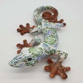 Gekko Salamander kunststof wanddecoratie groen glanzend met bloemen