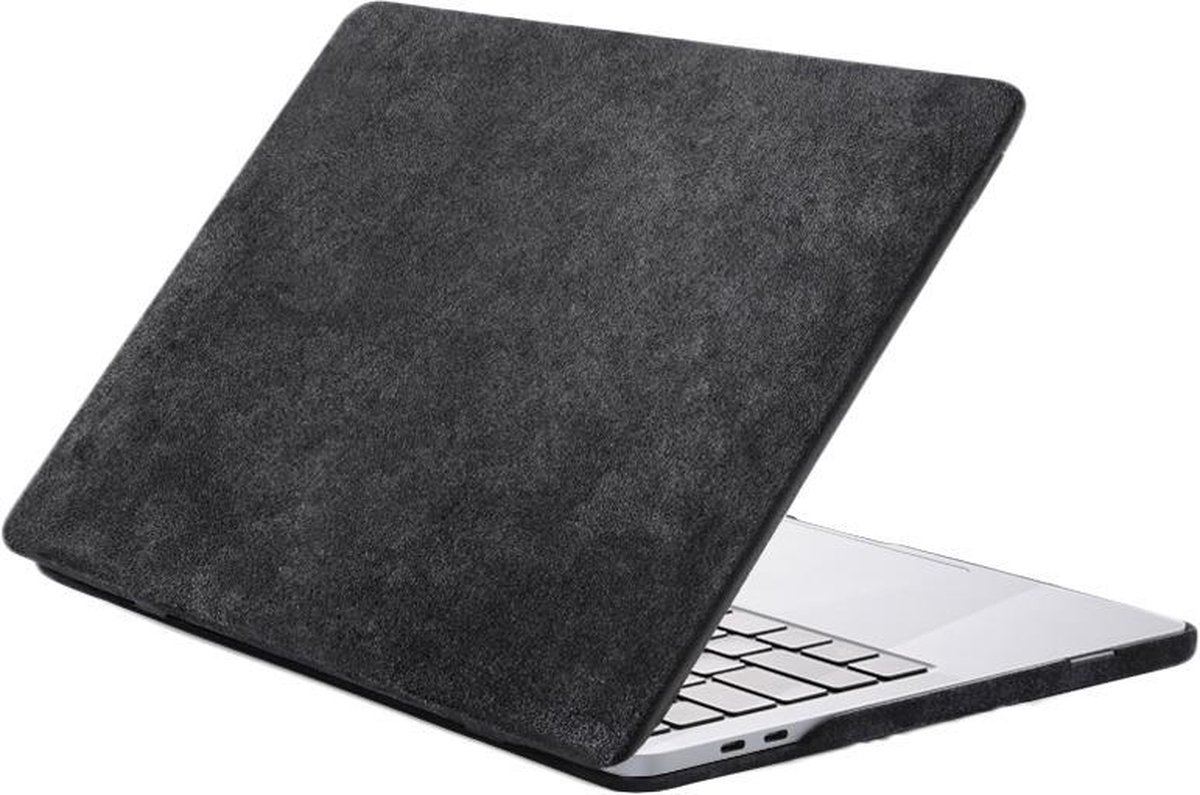 ALCANSIDE® Macbook Pro 2022 Hoesje - Geschikt voor Apple MacBook Pro 14 Inch (M1/M2 Chip) Case - Gemaakt van Alcantara Leer - Zwart Grijs (Space Grey)