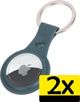 Hoesje Geschikt voor Apple AirTag Sleutelhanger Hoes - Hoesje Geschikt voor Apple AirTag Hoesje Hanger Case Leder Look Sleutelhanger - Donkergroen - 2 Stuks