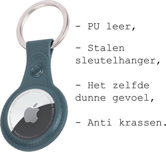 AIRTAG Trousseau Cuir - Case en cuir Look AIRTAG - Keychain vert foncé Couverture Air Tag - AIRTAG Keychain Case - Porte - clé Zwart AIRTAG