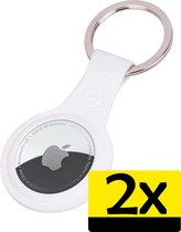 Hoesje Geschikt voor Apple AirTag Sleutelhanger Hoes - Hoesje Geschikt voor Apple AirTag Hoesje Hanger Case Leder Look Sleutelhanger - Wit - 2 Stuks
