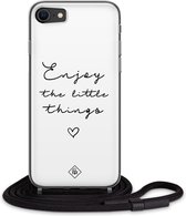 iPhone SE 2020 hoesje met koord - Enjoy life | Apple iPhone SE (2020) crossbody case | Zwart, Transparant | Tekst