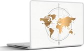 Laptop sticker - 15.6 inch - Wereldkaart - Goud - Kompas - Kinderen - Jongens - Meisjes - 36x27,5cm - Laptopstickers - Laptop skin - Cover