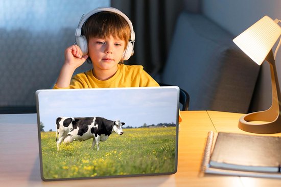 Sticker ordinateur portable - 12,3 pouces - Vache - Herbe - Fleurs