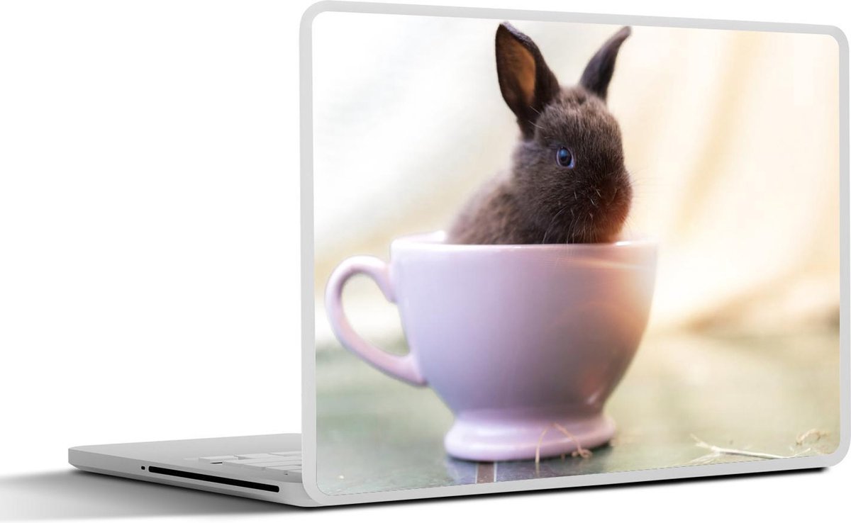 Laptop sticker - 13.3 inch - Konijn - Baby - Theekop - 31x22,5cm - Laptopstickers - Laptop skin - Cover