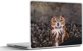 Laptop sticker - 14 inch - Bruine uil kijkt recht in de camera - 32x5x23x5cm - Laptopstickers - Laptop skin - Cover