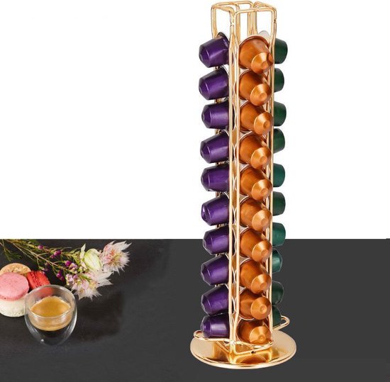 Porte-capsules Nespresso Rotatif Doré - 40 Capsules, 11.5x37.5 Cm, Design élégant Pour Cuisine