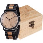 Victorious Lichtbruin Walnoothout Met Zwart Staal Heren Horloge – Wood Collections - Ø44mm