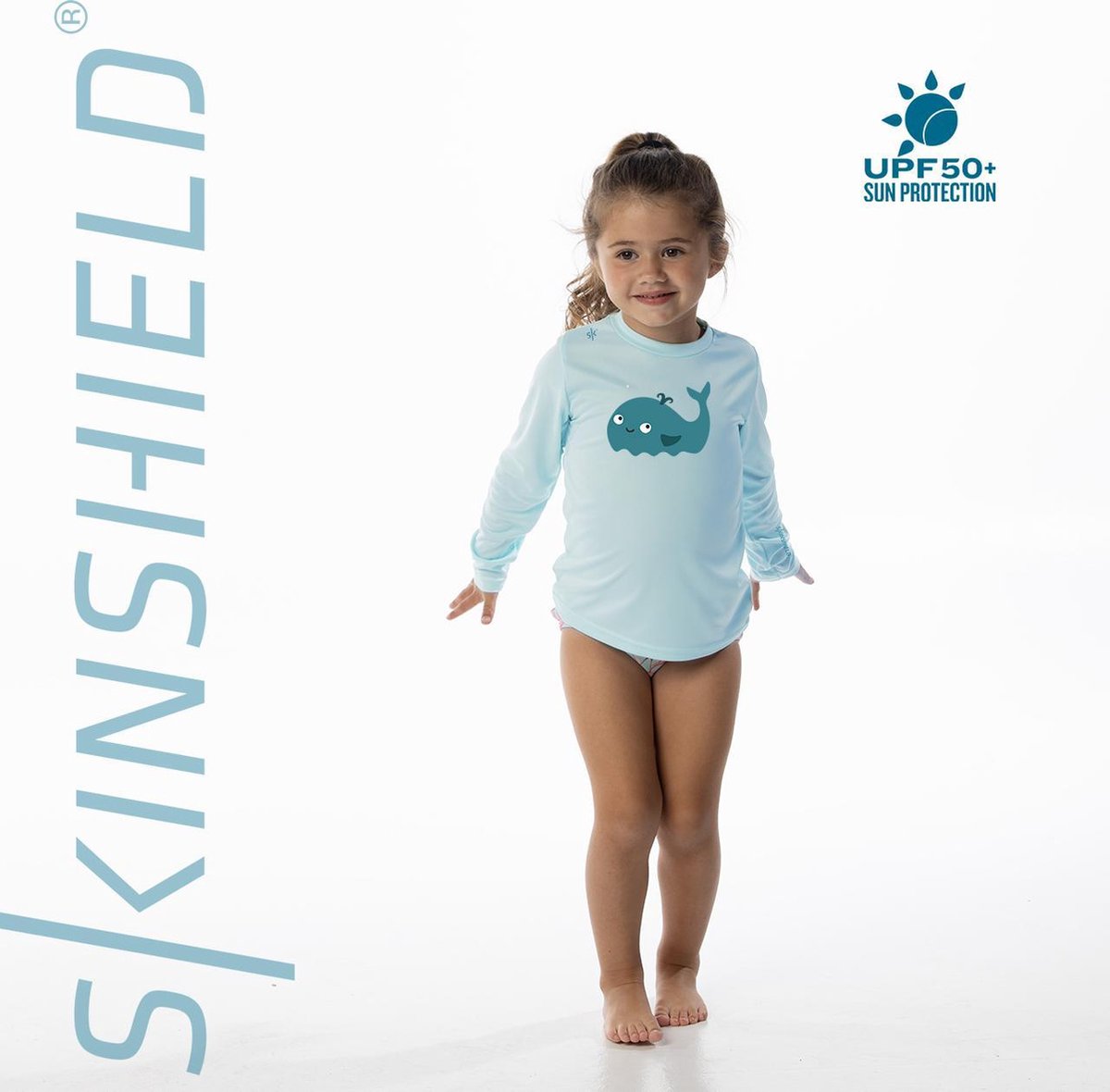 Skinshield by Vapor Apparel - UPF 50+ UV-zonbeschermend Toddler performance T-Shirt Walvis, Arctic Blue, lange mouwen 3T - 98