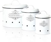 Klarstein Omi's Beste Voorraadpotten - set van 3 : 1 x aardappelbox, 1 x uienbox en 1 x knoflookbox - metalen blik  - retro look