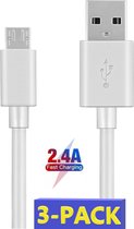 3x Micro USB Kabel - Premium Kabel - Snellaadkabel - 2.4A - 2M - Geschikt voor Samsung - PS4 - Micro-USB - Extra Sterk