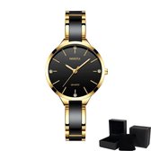 NIBOSI Horloges voor Vrouwen – Luxe Zwart/Goudkleurig Design - Ø 32 mm – Geschenkset