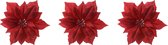 6x stuks decoratie bloemen kerststerren rood glitter clip 24 cm - Decoratiebloemen/kerstboomversiering/kerstversiering
