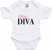 Mini Diva tekst baby rompertje wit jongens en meisjes - Kraamcadeau - Babykleding 56 (1-2 maanden)