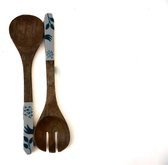 Floz houten slaset - serveerlepel en serveervork - handbeschilderd handvat - fairtrade
