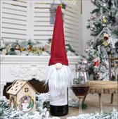 Kerst wijnfles muts - Kerstdecoratie - kerstdiner- rood