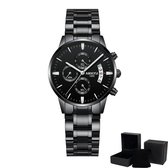 NIBOSI Horloges voor Vrouwen – Quartz - Ø 36 mm – Zwart - Waterdicht tot 3 BAR - Chronograaf - Geschenkset