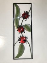 Metalen wanddecoratie lieveheersbeestjes omlijst 30 x 90 cm