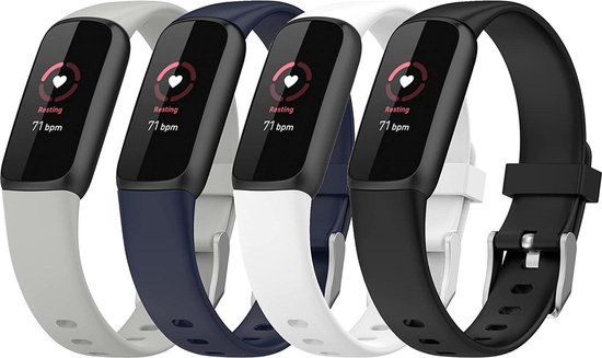 YONO Siliconen Bandjes - Fitbit Luxe - 4-Pack - Grijs/Donkerblauw/Zwart/Wit - Small