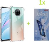 Hoesje Geschikt voor: Xiaomi Redmi Note 9T - Anti Shock Silicone Bumper - Transparant + 1X Tempered Glass Screenprotector