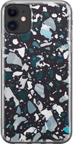 Apple iPhone 11 Hoesje - Transparant Siliconenhoesje - Flexibel - Met Marmerprint - Terrazzo - Zwart