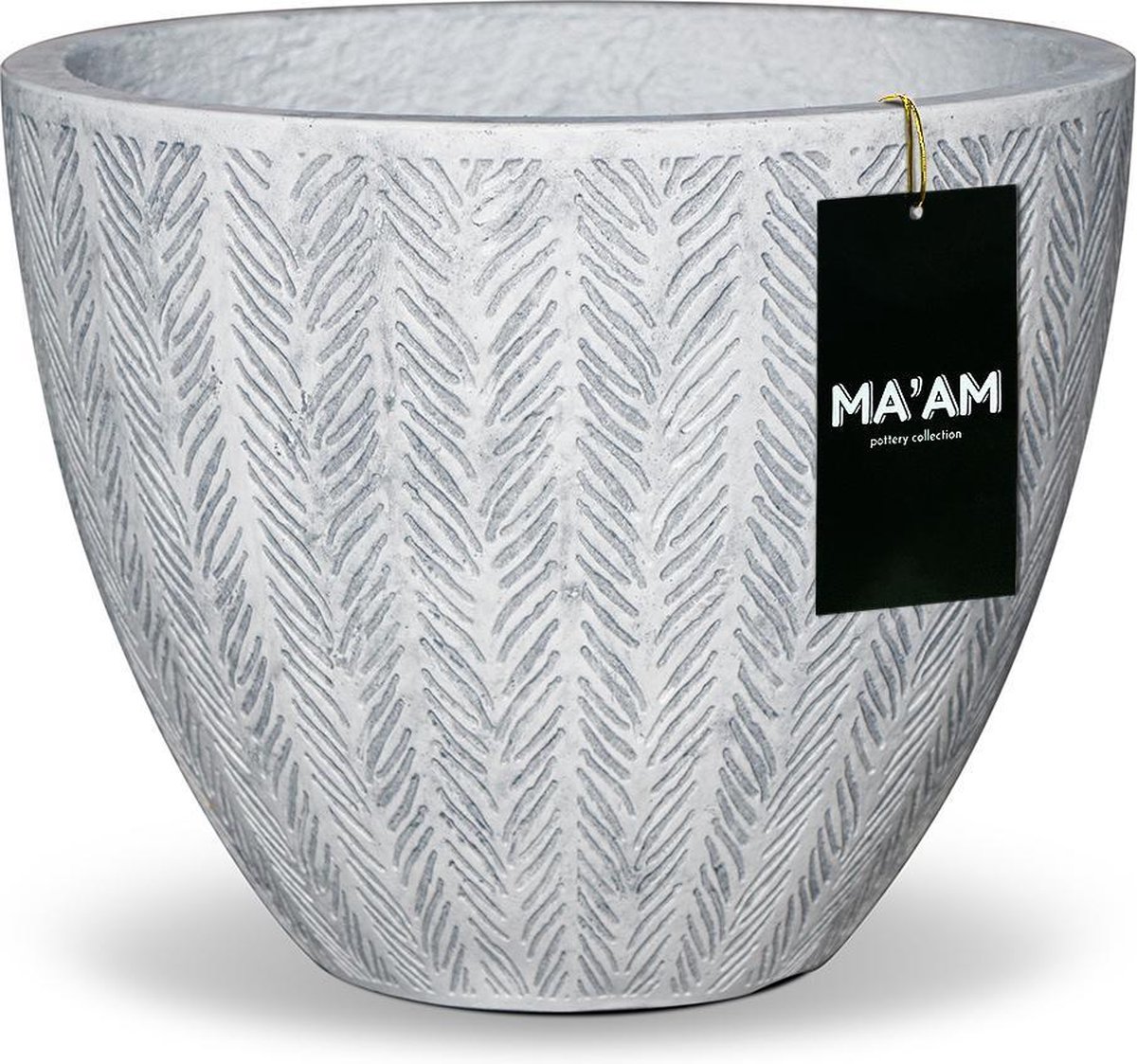 MA'AM Pottery Ivy bloempot - Rond - D24x20 - Wit - visgraat - industrieel/scandinavisch/ibiza - plantpot - binnen/buiten