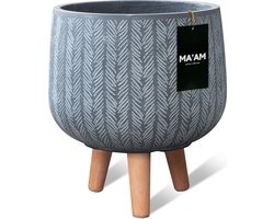 MAAM Pottery Ivy bloempot op poten - D23xH28 - Grijs - houten poten - duurzame kwaliteit - trendy visgraat design