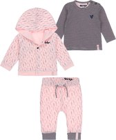 Dirkje Bio Basic SET(3delig) Roze Vest, Roze broek met print en gestreept shirt - Maat 80