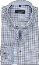 CASA MODA comfort fit overhemd - wit met lichtblauw en bruin geruit structuur (contrast) - Strijkvrij - Boordmaat: 47